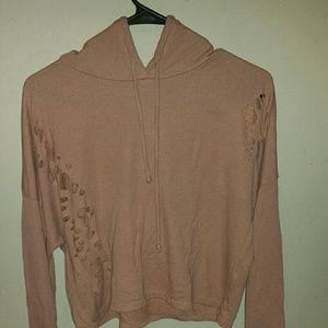 distressed pink hoddie shirt